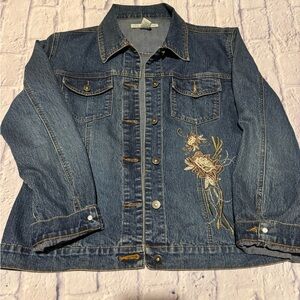 Vintage Adolfo Jeans Denim Jacket |Floral Embroidery |Medium | Y2K Western Boho